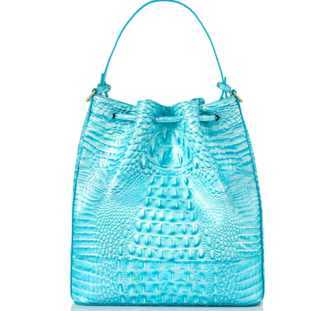 Brahmin Turquoise Croc-Embossed Shoulder Bag - Picture 2 of 14